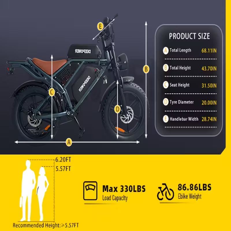 Deepower Ebike | 20" Tires | Single and Dual Battery | Powerful & Heavy Duty